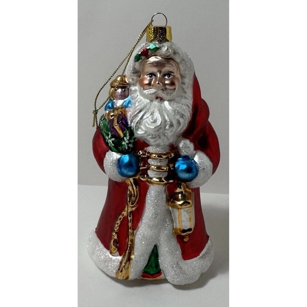 Vtg Brass Key BK Blown Glass Santa Bag of Toy Gifts Christmas Ornament